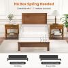 imageGiantex Wood Full Platform Bed Frame with Headboard Mid Century Bed Frame with Solid Wood Legs ampamp Wooden Slat Support Pallet Bed Mattress Foundation No Box Spring NeededWalnut