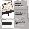 imageGiantex Wood Full Platform Bed Frame with Headboard Mid Century Bed Frame with Solid Wood Legs ampamp Wooden Slat Support Pallet Bed Mattress Foundation No Box Spring NeededBlack