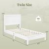 imageGiantex Wood Full Platform Bed Frame with Headboard Mid Century Bed Frame with Solid Wood Legs ampamp Wooden Slat Support Pallet Bed Mattress Foundation No Box Spring NeededWhite