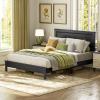 imageGiantex Wood Full Platform Bed Frame with Headboard Mid Century Bed Frame with Solid Wood Legs ampamp Wooden Slat Support Pallet Bed Mattress Foundation No Box Spring NeededBlack