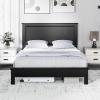 imageGiantex Wood Full Platform Bed Frame with Headboard Mid Century Bed Frame with Solid Wood Legs ampamp Wooden Slat Support Pallet Bed Mattress Foundation No Box Spring NeededBlack