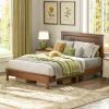 imageGiantex Wood Full Platform Bed Frame with Headboard Mid Century Bed Frame with Solid Wood Legs ampamp Wooden Slat Support Pallet Bed Mattress Foundation No Box Spring NeededWalnut