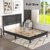 imageGiantex Wood Full Platform Bed Frame with Headboard Mid Century Bed Frame with Solid Wood Legs ampamp Wooden Slat Support Pallet Bed Mattress Foundation No Box Spring NeededBlack
