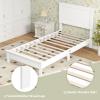 imageGiantex Wood Full Platform Bed Frame with Headboard Mid Century Bed Frame with Solid Wood Legs ampamp Wooden Slat Support Pallet Bed Mattress Foundation No Box Spring NeededWhite