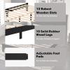 imageGiantex Wood Full Platform Bed Frame with Headboard Mid Century Bed Frame with Solid Wood Legs ampamp Wooden Slat Support Pallet Bed Mattress Foundation No Box Spring NeededBlack