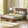 imageGiantex Wood Full Platform Bed Frame with Headboard Mid Century Bed Frame with Solid Wood Legs ampamp Wooden Slat Support Pallet Bed Mattress Foundation No Box Spring NeededWalnut
