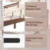 imageGiantex Wood Full Platform Bed Frame with Headboard Mid Century Bed Frame with Solid Wood Legs ampamp Wooden Slat Support Pallet Bed Mattress Foundation No Box Spring NeededWalnut