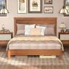 imageGiantex Wood Full Platform Bed Frame with Headboard Mid Century Bed Frame with Solid Wood Legs ampamp Wooden Slat Support Pallet Bed Mattress Foundation No Box Spring NeededWalnut