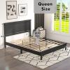 imageGiantex Wood Full Platform Bed Frame with Headboard Mid Century Bed Frame with Solid Wood Legs ampamp Wooden Slat Support Pallet Bed Mattress Foundation No Box Spring NeededBlack