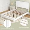 imageGiantex Wood Full Platform Bed Frame with Headboard Mid Century Bed Frame with Solid Wood Legs ampamp Wooden Slat Support Pallet Bed Mattress Foundation No Box Spring NeededWhite