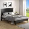 imageGiantex Wood Full Platform Bed Frame with Headboard Mid Century Bed Frame with Solid Wood Legs ampamp Wooden Slat Support Pallet Bed Mattress Foundation No Box Spring NeededBlack