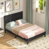 imageGiantex Wood Full Platform Bed Frame with Headboard Mid Century Bed Frame with Solid Wood Legs ampamp Wooden Slat Support Pallet Bed Mattress Foundation No Box Spring NeededBlack