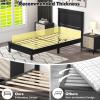 imageGiantex Wood Full Platform Bed Frame with Headboard Mid Century Bed Frame with Solid Wood Legs ampamp Wooden Slat Support Pallet Bed Mattress Foundation No Box Spring NeededBlack