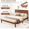 imageGiantex Wood Twin Bed Frames with Headboard Solid Acacia Wood Platform Bed with 12 Strong Wooden Slat Support Scandinavian Style Art Deco Twin Size Bed Frame No Box Spring Needed Rustic BrownWalnut