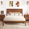 imageGiantex Wood Twin Bed Frames with Headboard Solid Acacia Wood Platform Bed with 12 Strong Wooden Slat Support Scandinavian Style Art Deco Twin Size Bed Frame No Box Spring Needed Rustic BrownWalnut