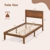 imageGiantex Wood Twin Bed Frames with Headboard Solid Acacia Wood Platform Bed with 12 Strong Wooden Slat Support Scandinavian Style Art Deco Twin Size Bed Frame No Box Spring Needed Rustic BrownWalnut