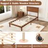 imageGiantex Wood Twin Bed Frames with Headboard Solid Acacia Wood Platform Bed with 12 Strong Wooden Slat Support Scandinavian Style Art Deco Twin Size Bed Frame No Box Spring Needed Rustic BrownWalnut