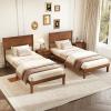 imageGiantex Wood Twin Bed Frames with Headboard Solid Acacia Wood Platform Bed with 12 Strong Wooden Slat Support Scandinavian Style Art Deco Twin Size Bed Frame No Box Spring Needed Rustic BrownWalnut
