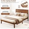 imageGiantex Wood Twin Bed Frames with Headboard Solid Acacia Wood Platform Bed with 12 Strong Wooden Slat Support Scandinavian Style Art Deco Twin Size Bed Frame No Box Spring Needed Rustic BrownWalnut