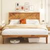 imageGiantex Wood Twin Bed Frames with Headboard Solid Acacia Wood Platform Bed with 12 Strong Wooden Slat Support Scandinavian Style Art Deco Twin Size Bed Frame No Box Spring Needed Rustic BrownRustic Brown