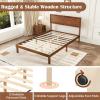 imageGiantex Wood Twin Bed Frames with Headboard Solid Acacia Wood Platform Bed with 12 Strong Wooden Slat Support Scandinavian Style Art Deco Twin Size Bed Frame No Box Spring Needed Rustic BrownWalnut