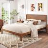 imageGiantex Wood Twin Bed Frames with Headboard Solid Acacia Wood Platform Bed with 12 Strong Wooden Slat Support Scandinavian Style Art Deco Twin Size Bed Frame No Box Spring Needed Rustic BrownWalnut