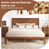 imageGiantex Wood Twin Bed Frames with Headboard Solid Acacia Wood Platform Bed with 12 Strong Wooden Slat Support Scandinavian Style Art Deco Twin Size Bed Frame No Box Spring Needed Rustic BrownWalnut