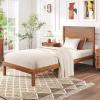 imageGiantex Wood Twin Bed Frames with Headboard Solid Acacia Wood Platform Bed with 12 Strong Wooden Slat Support Scandinavian Style Art Deco Twin Size Bed Frame No Box Spring Needed Rustic BrownWalnut