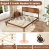 imageGiantex Wood Twin Bed Frames with Headboard Solid Acacia Wood Platform Bed with 12 Strong Wooden Slat Support Scandinavian Style Art Deco Twin Size Bed Frame No Box Spring Needed Rustic BrownWalnut