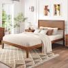 imageGiantex Wood Twin Bed Frames with Headboard Solid Acacia Wood Platform Bed with 12 Strong Wooden Slat Support Scandinavian Style Art Deco Twin Size Bed Frame No Box Spring Needed Rustic BrownWalnut