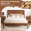 imageGiantex Wood Twin Bed Frames with Headboard Solid Acacia Wood Platform Bed with 12 Strong Wooden Slat Support Scandinavian Style Art Deco Twin Size Bed Frame No Box Spring Needed Rustic BrownWalnut