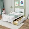 imageGiantex Wood Twin Bed with 2 Storage Drawers Solid Wood Platform Bed with Headboard Wooden Slats Support Mattress Foundation No Spring Needed Twin Bed Frame for Kids Teens Adults EspressoWhite