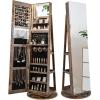 imageCHARMAID 360 Swivel Jewelry Armoire with Full Length Mirror Rear Storage Shelves Lockable Standing Jewelry Cabinet Organizer with Interior Vanity Mirror and 3Color Lights Rustic BrownRustic Brown