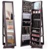 imageCHARMAID 360 Swivel Jewelry Armoire with Higher Full Length Mirror Standing Lockable Jewelry Cabinet Organizer Large Storage Capacity Inside Makeup Mirror Back Storage Shelves Rustic BrownEspresso