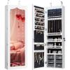 imageCHARMAID Jewelry Cabinet Armoire Wall Mount Door Hanging Lockable Jewelry Organizer with 475 Full Length Mirror 5 Lights Large Jewelry Storage Box with 6 Acrylic Drawers WhiteWhite