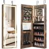 imageCHARMAID LED Mirror Jewelry Cabinet Lockable Jewelry Armoire with Adjustable Lighted Full Length Mirror 3 Lighting Sets Wall Mounted Door Hanging Jewelry Storage Organizer Grayish White 425HRustic Brown