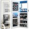 imageCHARMAID LED Mirror Jewelry Cabinet Lockable Jewelry Armoire with Adjustable Lighted Full Length Mirror 3 Lighting Sets Wall Mounted Door Hanging Jewelry Storage Organizer Grayish White 425HGrayish White