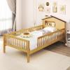 imageGiantex Twin Kids Bed Frame Solid Wood Montessori Bed with Guardrails ampamp HouseShaped Headboard Builtin Storage Shelf No Box Spring Needed for Boys Girls WhiteNatural