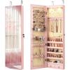 imageGiantex Wall Door Mounted Jewelry Armoire Cabinet with 475quot Full Length Mirror 2 LEDs Lockable Jewelry Organizers and Storage with 2 Drawers Over the Door Jewelry Organizer Cabinet SageLight Pink
