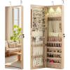 imageGiantex Wall Door Mounted Jewelry Armoire Cabinet with 475quot Full Length Mirror 2 LEDs Lockable Jewelry Organizers and Storage with 2 Drawers Over the Door Jewelry Organizer Cabinet SageLight Oak