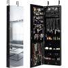 imageGiantex Wall Door Mounted Jewelry Armoire Cabinet with 475quot Full Length Mirror 2 LEDs Lockable Jewelry Organizers and Storage with 2 Drawers Over the Door Jewelry Organizer Cabinet SageBlack