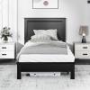 imageGiantex Wood Full Platform Bed Frame with Headboard Mid Century Bed Frame with Solid Wood Legs ampamp Wooden Slat Support Pallet Bed Mattress Foundation No Box Spring NeededBlack