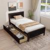 imageGiantex Wood Twin Bed with 2 Storage Drawers Solid Wood Platform Bed with Headboard Wooden Slats Support Mattress Foundation No Spring Needed Twin Bed Frame for Kids Teens Adults EspressoEspresso
