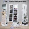 imageCHARMAID 360 Swivel Jewelry Cabinet Armoire 645quot H Full Length Mirror with Jewelry Storage 6 LEDs Lockable Jewelry Organizer Rear Storage Shelves Large Drawer Hairdryer Holder BlackWhite