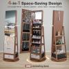 imageCHARMAID 360 Swivel Jewelry Cabinet Armoire 645quot H Full Length Mirror with Jewelry Storage 6 LEDs Lockable Jewelry Organizer Rear Storage Shelves Large Drawer Hairdryer Holder BlackWalnut