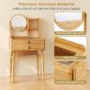 imageCHARMAID Bamboo Vanity Desk with 360 Rotating Mirror Glass Top ampamp 2 Drawers Natural Makeup Vanity Table with Deep Storage Alcove Small Space Dressing Table for BedroomWith Hutch Table Only