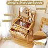 imageCHARMAID Bamboo Vanity Desk with 360 Rotating Mirror Glass Top ampamp 2 Drawers Natural Makeup Vanity Table with Deep Storage Alcove Small Space Dressing Table for BedroomWith Hutch Table Only