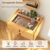 imageCHARMAID Bamboo Vanity Desk with 360 Rotating Mirror Glass Top ampamp 2 Drawers Natural Makeup Vanity Table with Deep Storage Alcove Small Space Dressing Table for BedroomNo Hutch With Stool