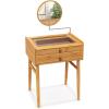 imageCHARMAID Bamboo Vanity Desk with 360 Rotating Mirror Glass Top ampamp 2 Drawers Natural Makeup Vanity Table with Deep Storage Alcove Small Space Dressing Table for BedroomNo Hutch Table Only