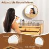 imageCHARMAID Bamboo Vanity Desk with 360 Rotating Mirror Glass Top ampamp 2 Drawers Natural Makeup Vanity Table with Deep Storage Alcove Small Space Dressing Table for BedroomNo Hutch Table Only